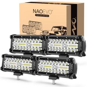 NAOEVO 7 Inch LED Light Bar, 480W 48,000LM LED Offroad Fog/Driving Lights with Spot Flood Combo Beam, Work for Truck Boat ATV UTV, 4 Pcs (White)
