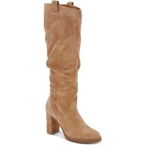 Juliet Holy Women's Knee High Boots Chunky Block Heel Wide Calf Round Toe Side Zipper Fashion Dress Boot (5, Light Brown)