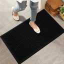 Sturdy Front Door Mat, Absorbent Muddy Dirt Resist Welcome Door Mats Outdoor Indoor, Stain and Fade Resistant, Non-Slip Backing Entry Mat Low Profile Doormat for Entryway, 2917, Black (1'5" x 2'5" (Rectangular))