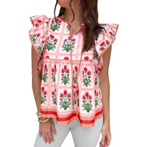 Cicy Bell Womens Peplum Floral Blouses Babydoll Ruffle Cap Sleeve Boho Tops | Flutter Short Sleeve Top,V Neck,Dressy Casual Summer Flowy Shirts,Versatile for Daily Vocation (S)