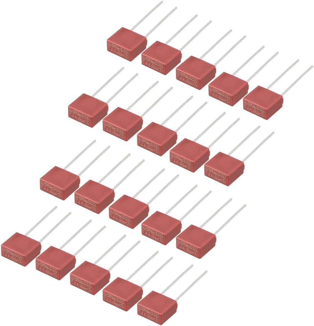Uxcell 20Pcs DIP Mounted Miniature Square Slow Blow Micro Fuse T4A 4A 250V Red