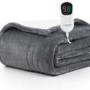 Homemate Heated Blanket Electric Throw - 50"x60" Heating Blanket Throw 1/2/4/6/8 Hours Auto-off 10 Heat Level Over-heat Protection Flannel Sherpa Heater Blanket ETL Certification (50 Inch x 60 Inch, Light Grey)