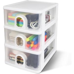 Desktop Storage Drawers Desk Organizer with Drawers, 3 Drawers Organizing Drawers Clear Small Plastic Storage Drawers for Crafts, Accessories, Stationeries, Office Supplies, Pens (1Pack) (White)