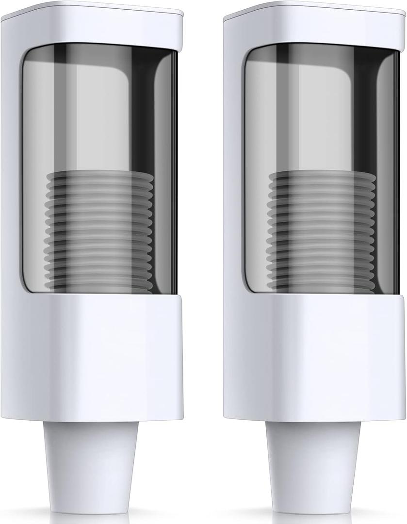 Chengu 2 Pieces Bathroom Cup Dispenser, Wall Mounted Pull Type Water Cup Holder Fits 3-5 oz Small Adhesive Dispenser with Paste Plate for Home, Bathroom, Office Hospital(White) (Single)