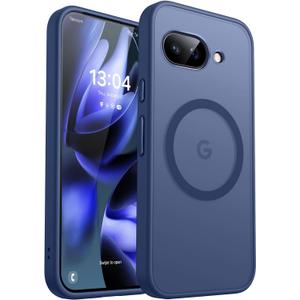 CANSHN Magnetic Compatible with Google Pixel 9a Case(6.3 Inch), Upgraded [Full Camera Protection] [Compatible with Magsafe] [Translucent Matte] Shockproof Protective Phone Case Cover,Deep Blue