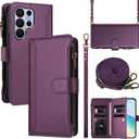 Wallet Case for Google Pixel 10a (2026), with 1 Long Shoulder Strap, 1 Short Wrist Strap, 9 Card Slots, 1 Cash Pocket, Wireless Charging, Magnetic Closure, Kickstand (Purple)