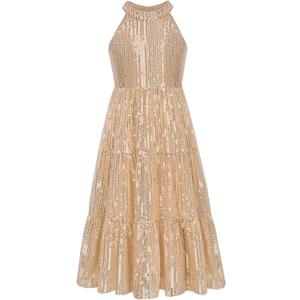 GRACE KARIN Girls Sequin Dress Formal Party Elegant Fancy Girls Maxi Long Dress for 5-14Y (7 Years, Gold)