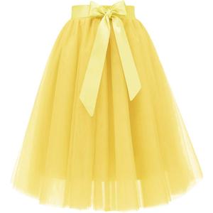 Bridesmay Women's Tulle Skirt Knee Length 6-Layered Wedding Party Homecoming Prom Dress (Medium, Yellow)