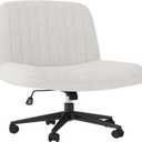 Shintenchi Criss Cross Chair,Cross Legged Office Seat with Wheels Armless Swivel Vanity Chair,Height Adjustable Wide Computer Task Seating for Home Office,Beige