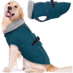 Lelepet Warm Dog Coats for Large Dogs Waterproof Dog Winter Jacket Reflective Pet Fleece Vest Windproof Cold Weather Coats with Adjustable Buckle & Leash Hole, Dark Green, (2XL)