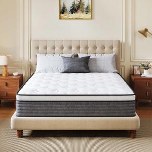 CH Charme House Queen Mattress 10 Inch Hybrid Mattresses in a Box, Medium Feel Foam and Individual Pocket Springs, Fiberglass Free Mattress, Extra Edge Support, Pressure Relief, CertiPUR-US, Grey