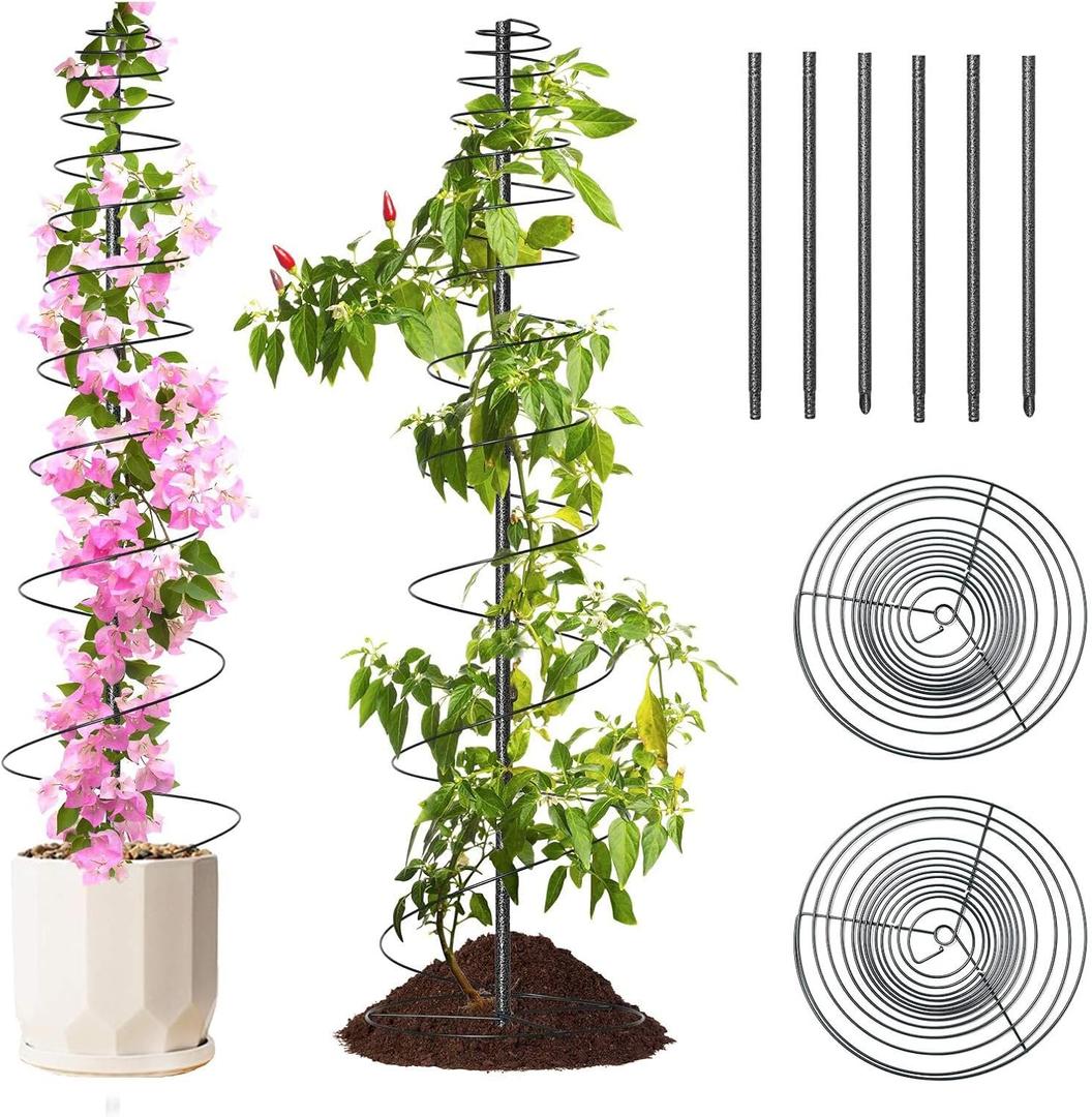 2 Pack Spiral Metal Garden Trellis for Climbing Plants Outdoor Indoor - 44" Adjustable Plant Support Tower with Center Pole, for Outdoor Garden, Raised Bed, Backyard, House Flower Pots & Planters