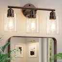3-Light Bathroom Vanity Light Fixture, Modern Wall Lamp for Mirror with Clear Glass Shade (D-Clear Glass & Brown)