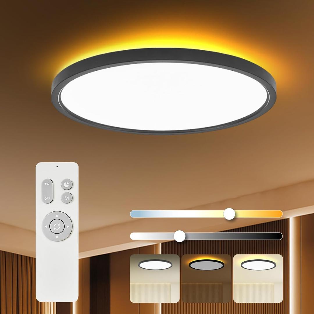 TALOYA Flush Mount Ceiling Light with Remote,3000K-6500K Adjustable,2000K Nightlight,15.8 Inch, Led Low Profile Ceiling Lights for Bedroom, Living Room, Kitchen, Black