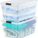 IRIS USA 94 Qt Stackable Plastic Storage Bins with Lids, 2 Pack - BPA-Free, Made in USA - See-Through Organizing Solution, Latches, Durable Nestable Containers, Secure Pull Handle - Clear