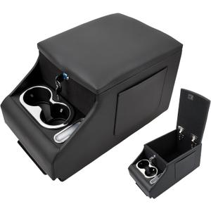 UTV Center Console Compatible with Polaris Ranger 1000/XP/Crew Ranger XP 900/Crew 2013-2026 Seat Armrest Storage Box with Phone Holder and Cup Holders with Locking Black