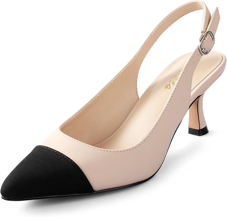 Ankis Slingback Heels for Women Closed Toe Women's Pumps Kitten Heel Wedding Party Casual Dress Sh, Size 7.5
