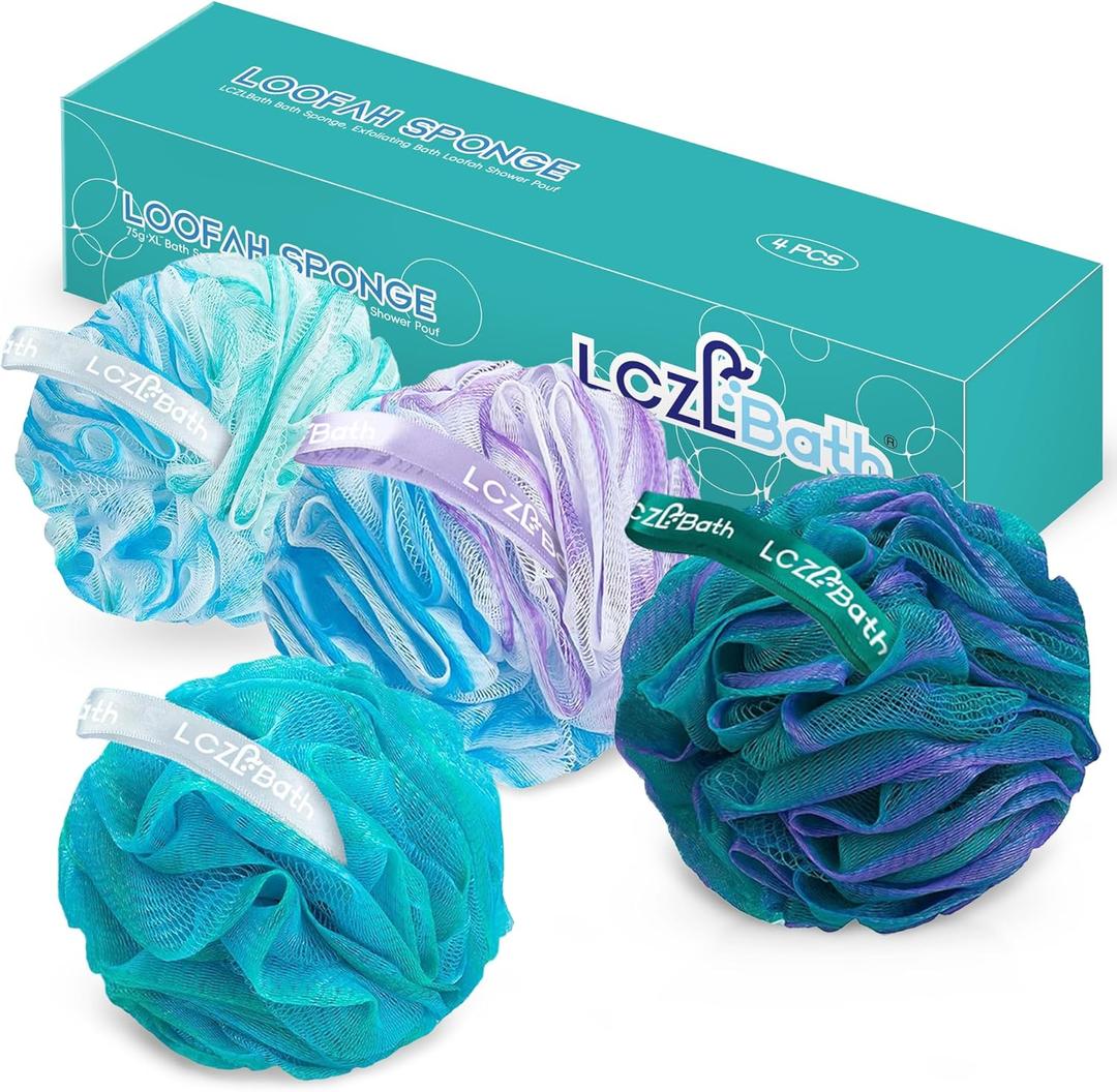 Loofah 4 Pack 75g Extra Large Loofa Set Soft Bath Sponge Thick Body Wash Puffs for Shower
