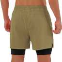 2 x ODODOS Men's Athletic Shorts with Pockets 5" Quick Dry Lightweight Workout Gym Running Shorts, Tan, X-Large
