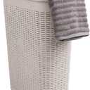 Mind Reader 40L Slim Laundry Hamper, Clothes Basket, Lid, Wicker Design, Plastic, 18"L x 10.4"W x 23.5"H, Ivory (Single, Ivory)