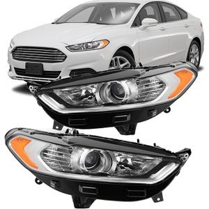 labwork Headlights Assembly Replacement for Fusion 2013 2014 2015 2016 4Door Sedan Halogen Models Front Lights HeadLamps Projector Chrome Headlights Driver and Passenger Side