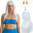 3 Pcs Princess Costume Accessories Female Warrior Long White Hair Gold Earrings Crystal Necklace for Women Halloween Dress up