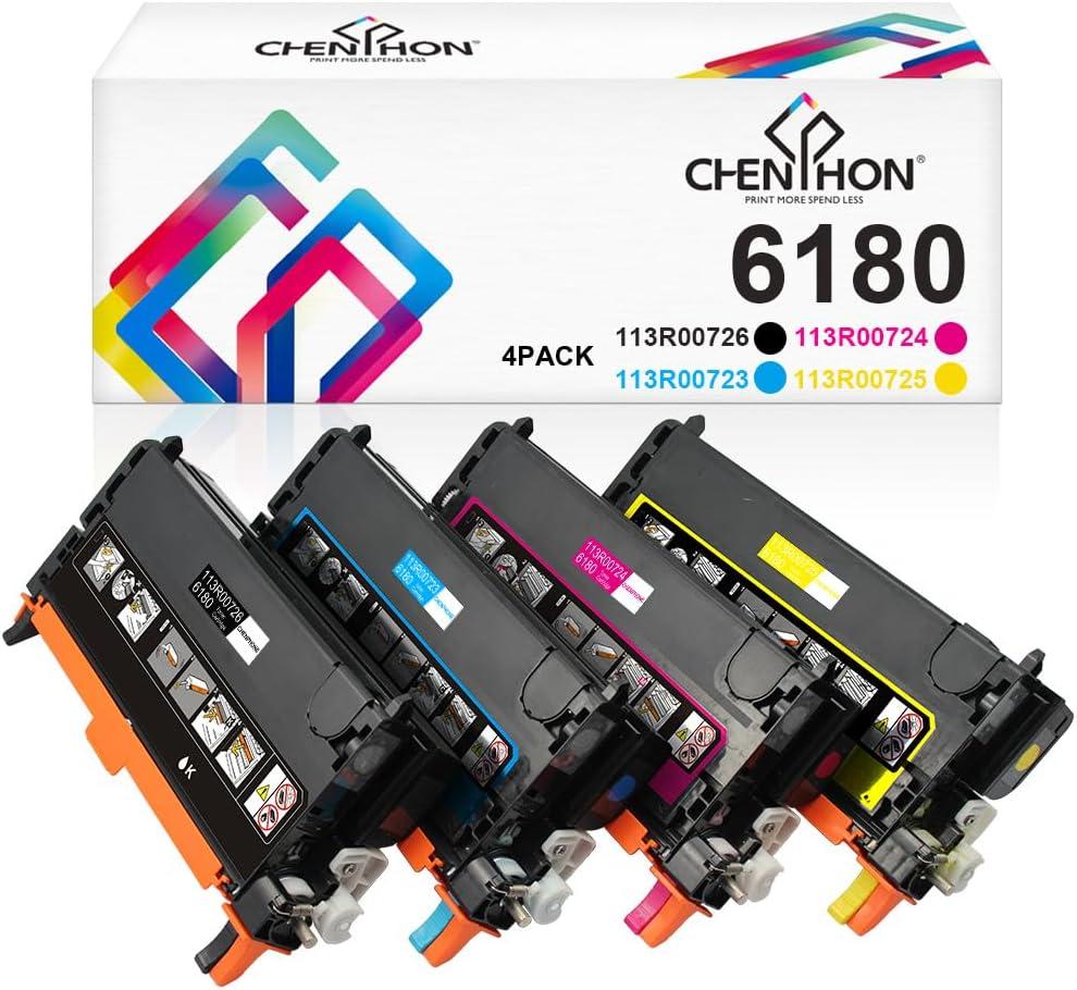 6180 Toner Cartridge Remanufactured for Xerox Phaser 6180 6180N 6180DN,KCMY | for Xeroxing Printer 6180 6180N 6180DN 6180MFP-D 6180MFP-N Ink 113R00726 113R00723 113R00724 113R00725 4 Color Set