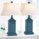 Set of 2 Table Lamps for Living Room Bedrooms, Coastal Nautical Navy Blue Bedside Nightstand Lamp with 2 USB Ports 1 AC Outlet, 3-Color Temperature Farmhouse Beach End Tables Lamp with LED Bulbs