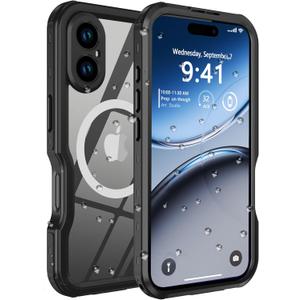 for iPhone 16 Plus Case Waterproof, [Shockproof] [Dustproof] [IP68 Waterproof] Full-Body Hard Case Built-in [Lens Screen Protection] for Diving Case (Black, for iPhone 16 Plus 6.7in)