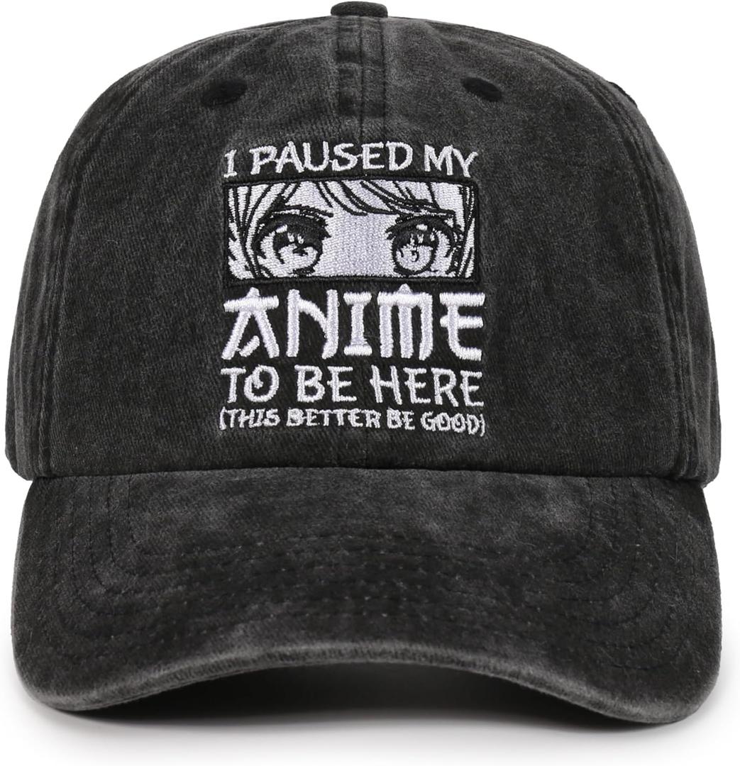 InnoBeta Anime Gifts Cap for Men, Adjustable Vintage Washed Cotton Embroidered Hat, Birthday Kawaii Gift for Anime Lovers (Gray)