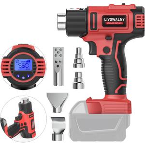 LIVOWALNY Cordless Heat Gun Compatible with Milwaukee 18V Battery, 350W 122~1202 (50-550) Variable Temperature Control Hot Air Gun with LCD Digital Display for Shrink Tubing, Crafts (No Battery)
