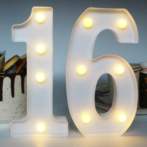 H: 7.88 Inches Light Up Numbers 16 Sign for Party Decor, Happy 16th Birthday Decorations for Boys, Sweet 16 Party Centerpieces Table Decorations for Girls