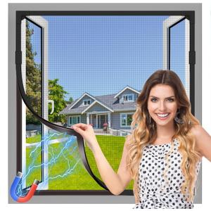 Magnetic Window Screen, Adjustable DIY 59x71in Window Screen Replacement, Black Frame Black Fiberglass Mesh, No Drilling Easy Cut-to-Fit for Sliding/Swing/Top-Hung, Fits Wood/Iron/PVC Frames