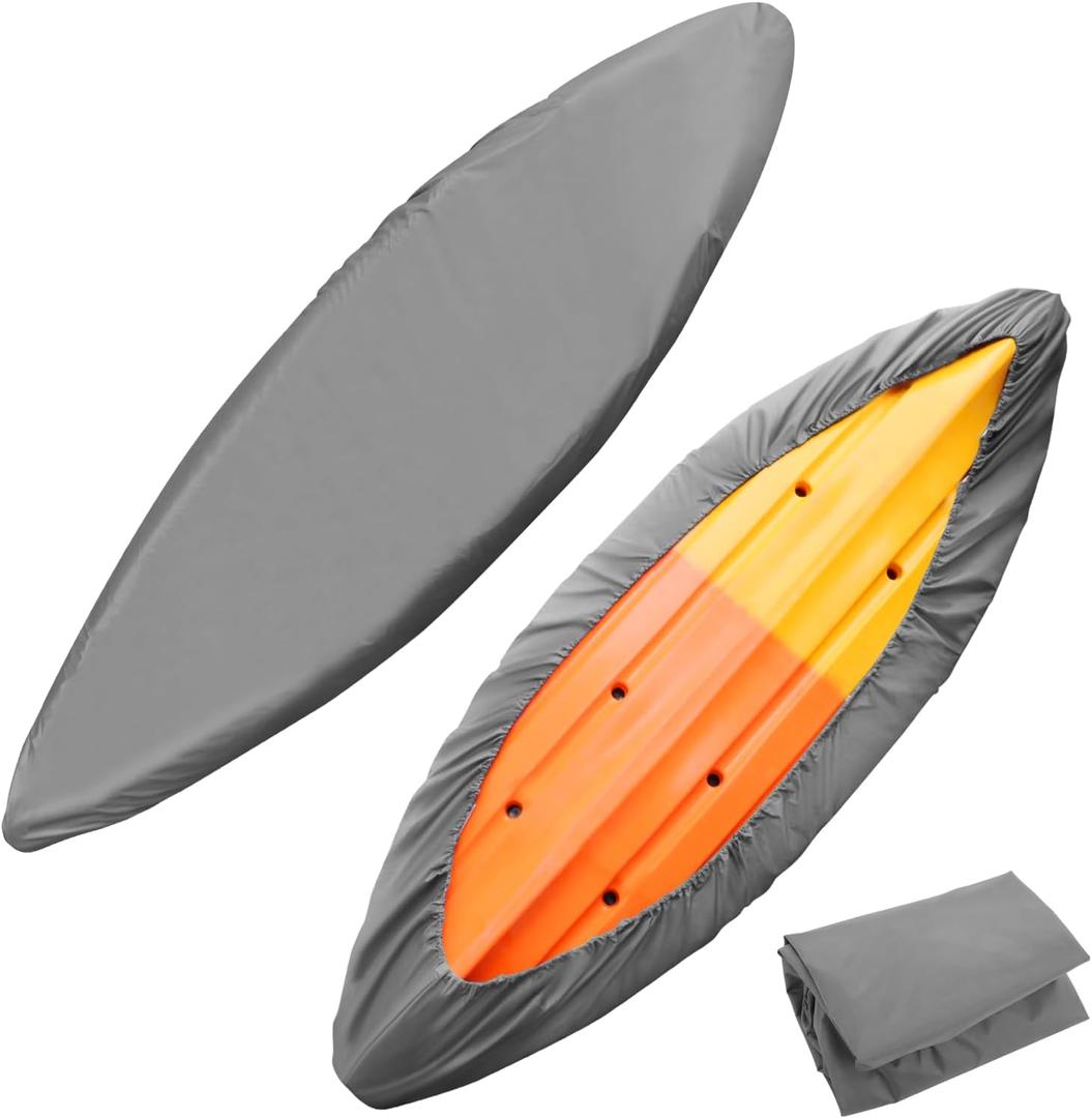 Kayak Cover Waterproof Kayak Canoe Cover Storage Dust Cover UV Protection Paddle Board Cover Fishing Boat Sunblock Shield for Outdoor Storage (11.8-13.1ft, Grey)