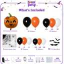 3 x HOUSE OF PARTY Halloween Balloon Garland Kit 80 Pcs - 5/10/12/18 Inch Orange and Black White Balloon Arch with 1 Pumpkin Foil Balloon, PVC Bats & Spider Web For Halloween Party Decorations