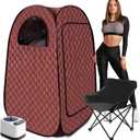 Portable Steam Sauna, Personal Steam Sauna Tent for Home Spa, Full Size Portable Spa Sauna Box with 3L 1000W Sauna Steamer, Large Size Foldable Chair Included, Brown