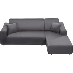 NAISI Sectional Couch Cover L Shape 2 Pieces Sofa Cover Soft Stretch Slipcovers with 2pcs Pillowcases Furniture Protector Couch Covers 3 Seater + 3 Seater(Light Grey)