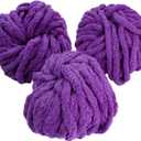 iDIY Chunky Chenille Yarn 3 Pack (72 Yards)  Soft & Fluffy Dark Purple Skeins for Arm Knitting, Crochet, DIY Crafts, Blankets, Scarves, Rugs, Holiday & Christmas Gifts, Cozy Home Dcor Yarn