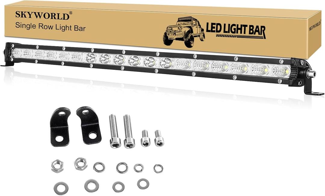 SKYWORLD 20 inch 90W Single Row LED Light Bar Low Profile Ultra Thin Slim Mini Spot Flood Combo Beam Off Road Driving Lights Led Fog Lights Boat Lighting ATV SUV UTV Truck