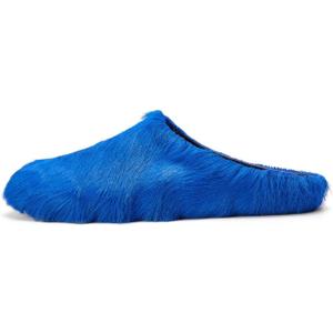 Real Fur Slides Mules for Women Round Toe Slip on Sandals Fuzzy Luxury Platform Clogs Slippers Comfortable Fashion Cute Shoes (6, Blue)