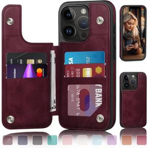 DJDUCK Designed for iPhone 13 Pro Max Case Wallet with Card Holder, [Magnetic Clasp Cover] [RFID Blocking Leather Protection] Shockproof Women Men Cases 6.7 Inch for Apple 13 Pro Max Wine Red