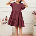 Geckatte Girls Dresses Summer Casual Floral Print Ruffle Short Sleeve Tiered Pleated Kids A-Line T-Shirt Dress Size 5-14