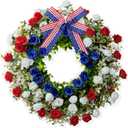 Taybonds 4th of July Patriotic Wreath for Front Door – 21” Handcrafted Red, White & Blue Flower Wreath Decoration for Independence Day, Memorial Day, Veterans Day, and Home Outdoor Front Porch Decor