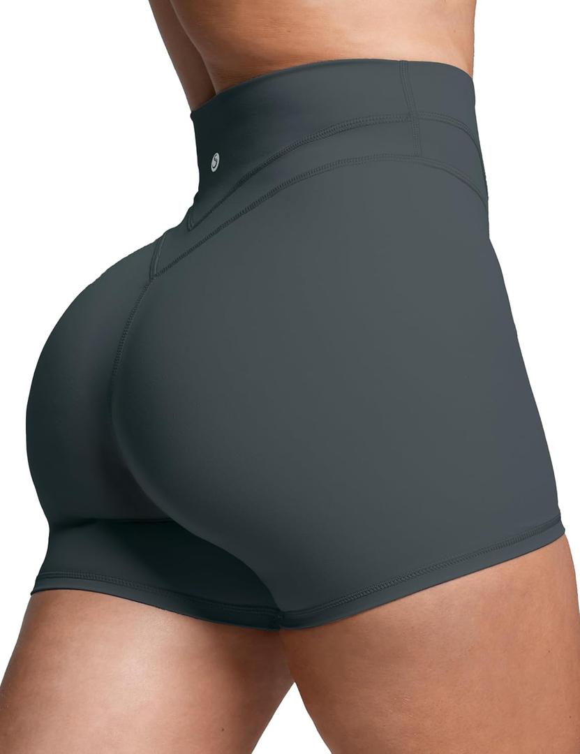 Sogetdo Biker Shorts Women High Waisted V Back Buttery Soft Spandex Athletic Workout Yoga Pilates Running Gym Shorts (Gray, S)