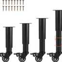 WOPPLXY 4 Pcs 7-10 Inch Metal Adjustable Furniture Legs with Swivel Caster Wheels, Heavy Duty Replacement Support Legs, Metal Legs for Table with Wheels for Cabinet/Sofa/Bed/Dresser/Couch/Coffee Table