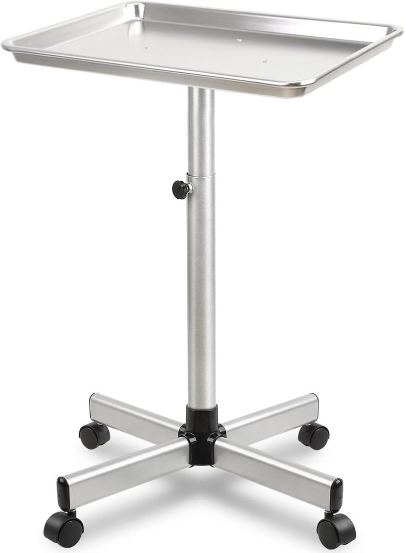 Salon Tray, Salon Color Tray with Adjustable Height, Salon Tray on Wheels, Salon Rolling Tray, Ideal Use As Tattoo Tray Dental Tray, 17"D x 13"W x 38"H