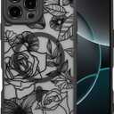 XIZYO Magnetic Case for iPhone 16 Pro Floral Rose Cute Phone Case [Compatible with Magsafe] for Women Girls Aesthetic Pattern Slim TPU Shockproof Bumper Cover, Black
