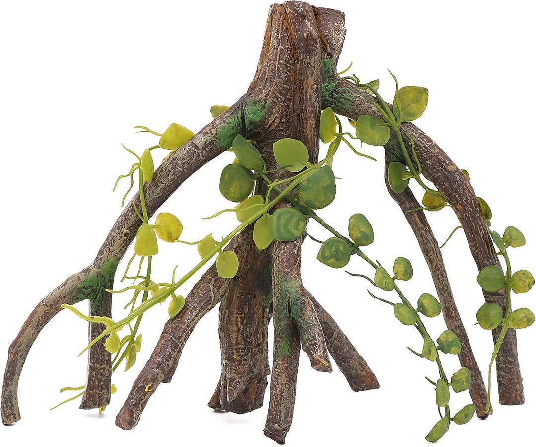 AQUA KT Reptile Corner Climbing Branch with Plant Snake Climb Tree for Bearded Dragon Lizard Hermit Crab Crested Gecko Leopard Chameleon Frog Terrarium Habitat