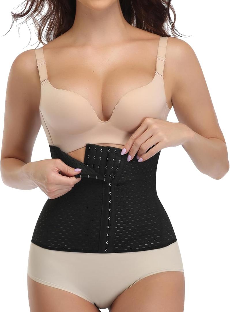 Waist Trainer for Women Corset Shapewear Tummy Control Body Shaper Hourglass Figure Postpartum Belly Band Wrap (Black, L)