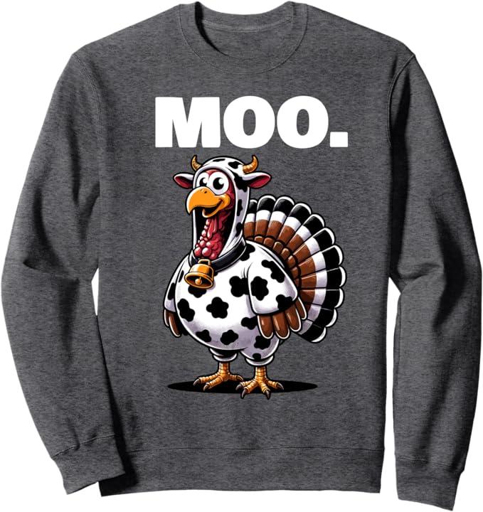Turkey Moo Funny Thanksgiving Sweatshirt Grey S